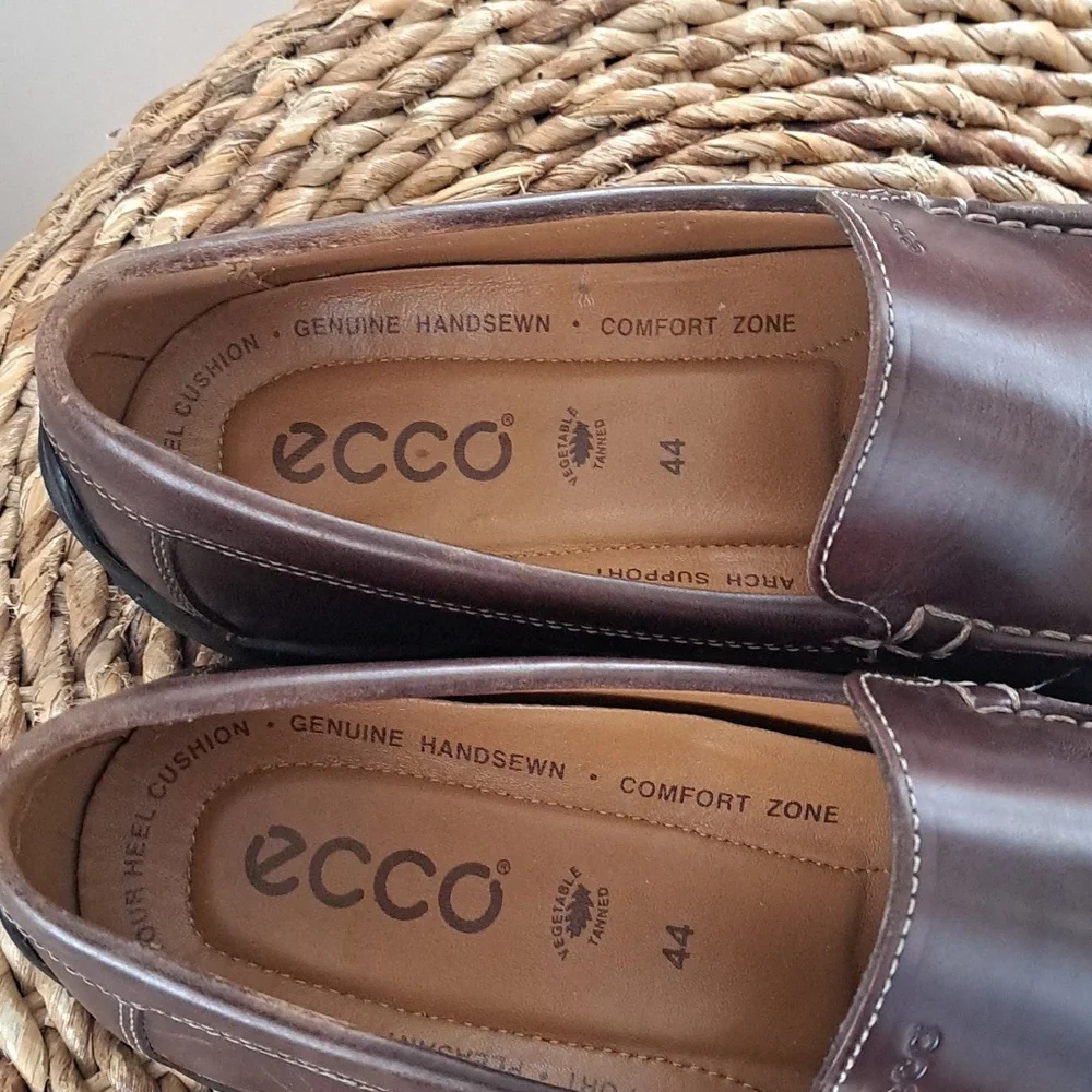 Ecco‎ Mens Brown Leather Driving Moccasin Loafers Padded Footbed EU44/US10-10.5